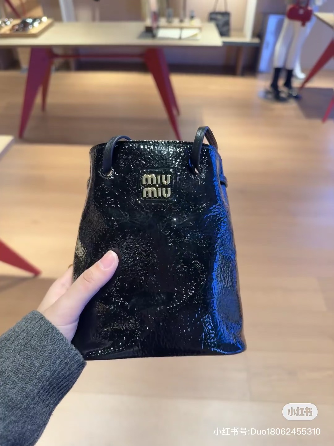 Miu Miu Naplak Patent Leather Shoulder Bag in Black