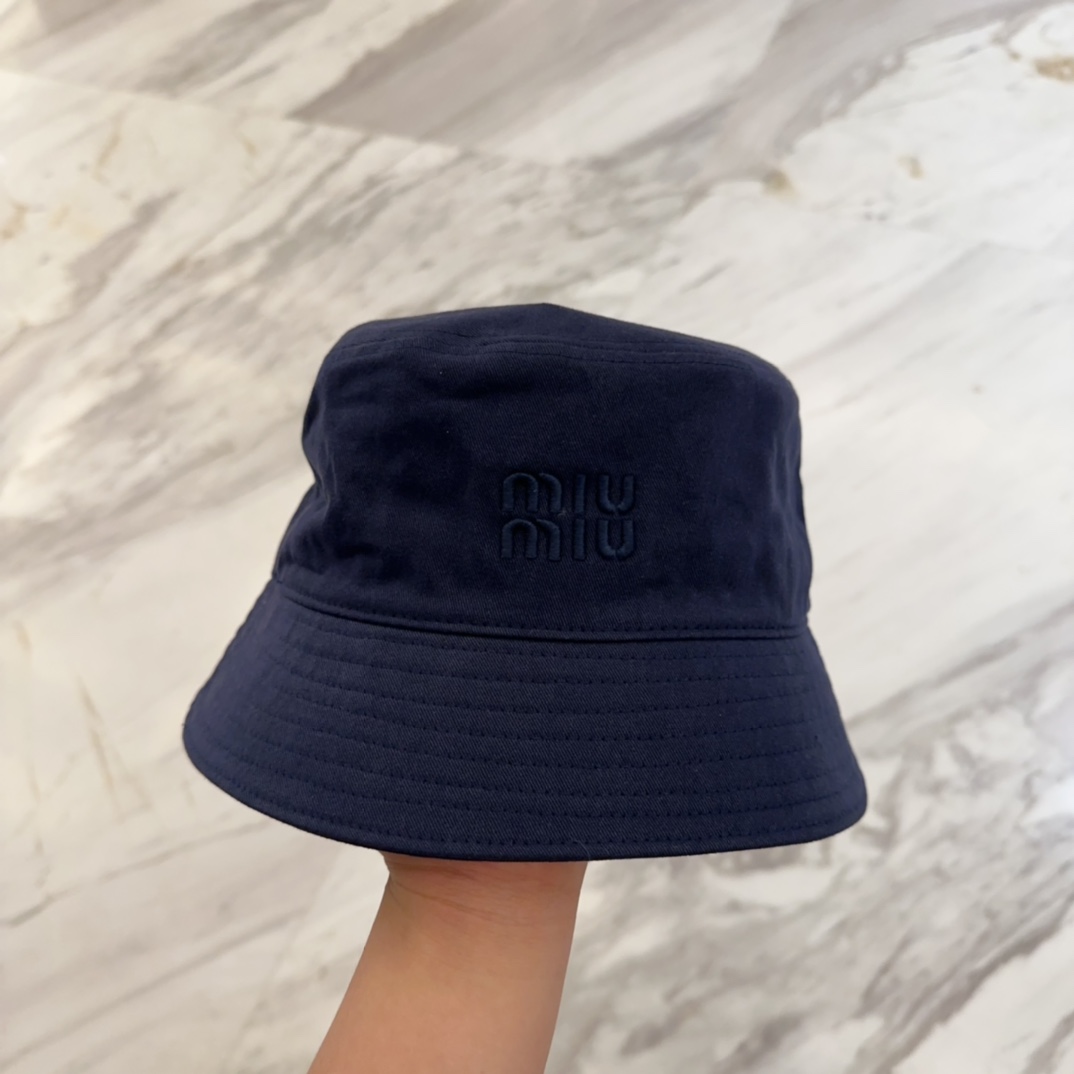 Miu Miu Navy Cotton Bucket Hat - Embroidered Logo