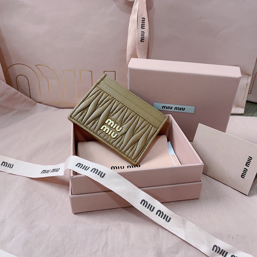 Miu Miu Neutral Matelasse Card Holder in bag in brownNappa Leather
