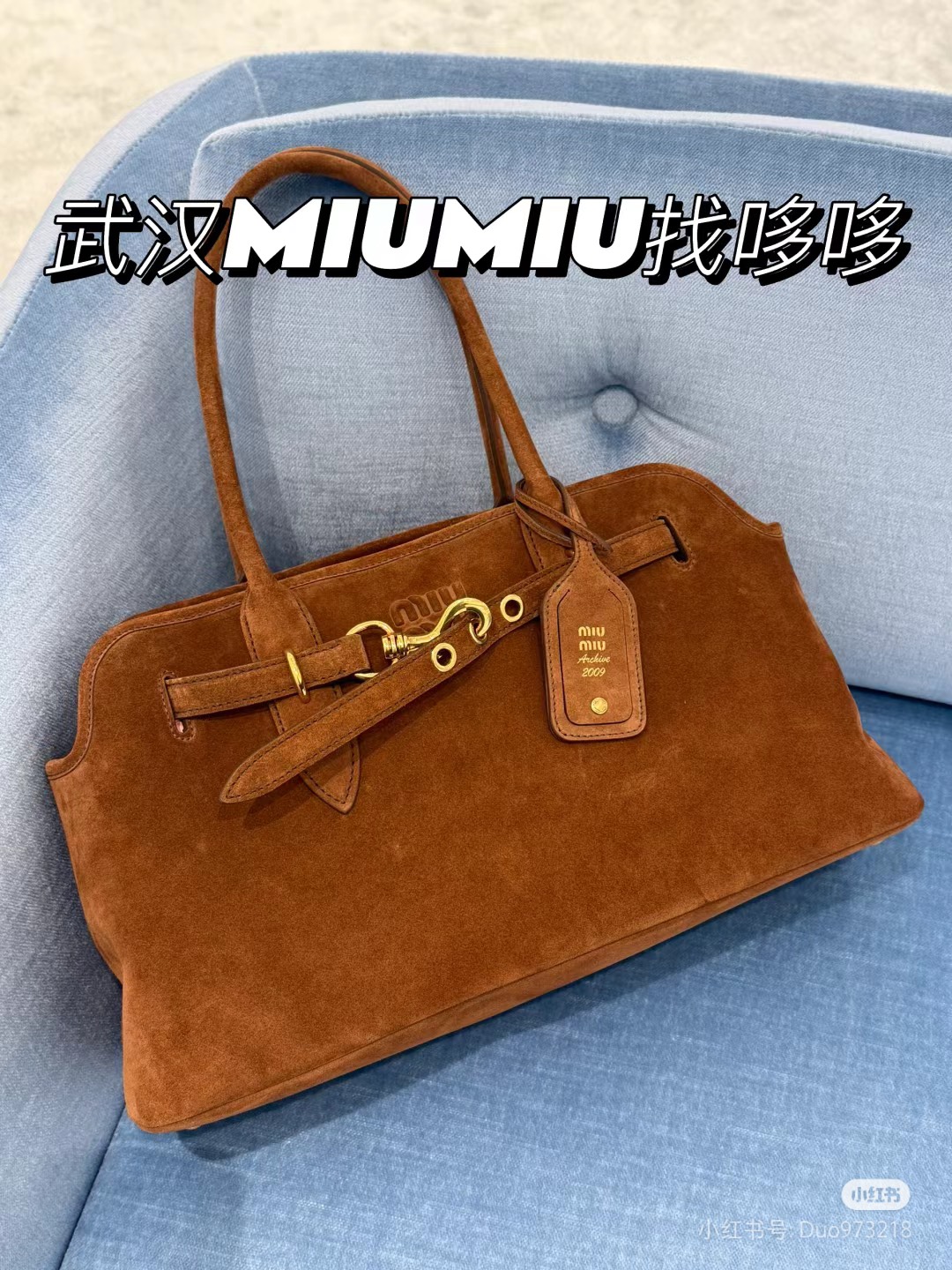 Miu Miu Oak Aventure Suede Bag in brown| Miu Miu