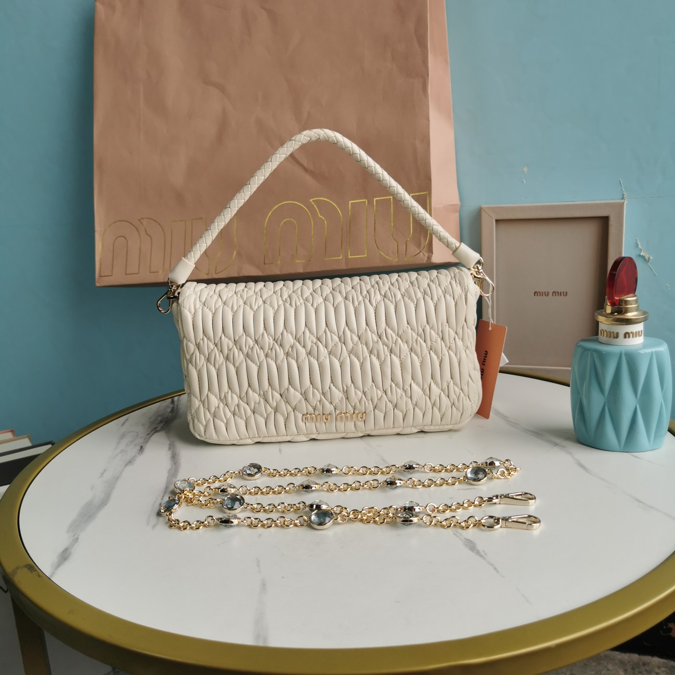 Miu Miu Off White Matelasse Leather Wallet on Chain Miu Miu | TLC