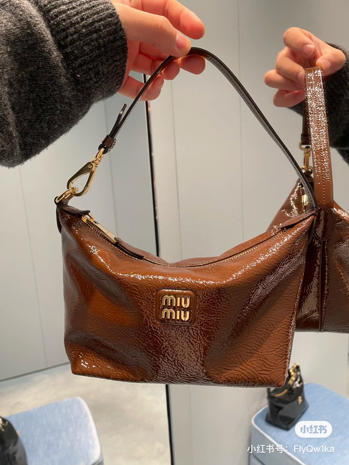 Miu Miu Patent Leather Tote Bag in Brown |