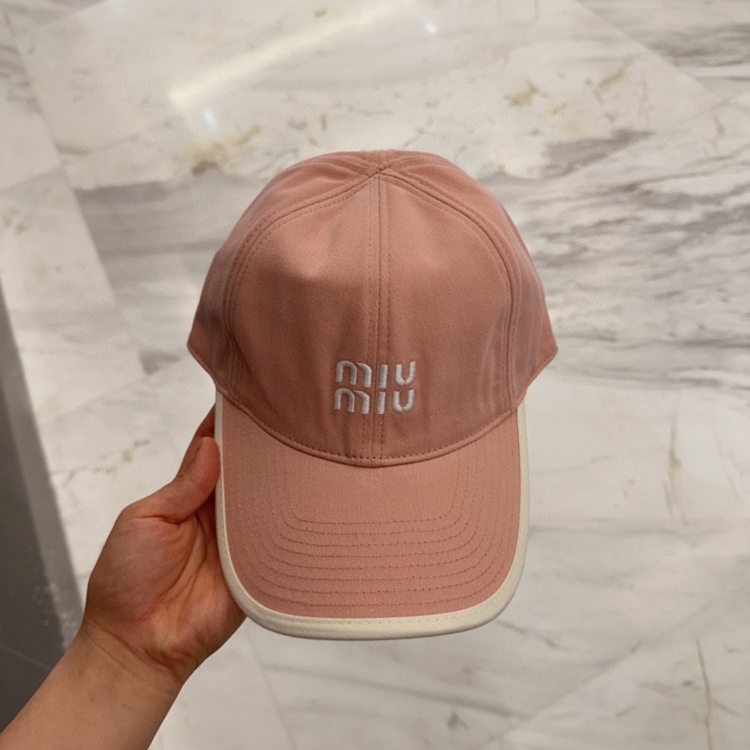 Miu Miu Pink Cotton Baseball Cap - White Logo