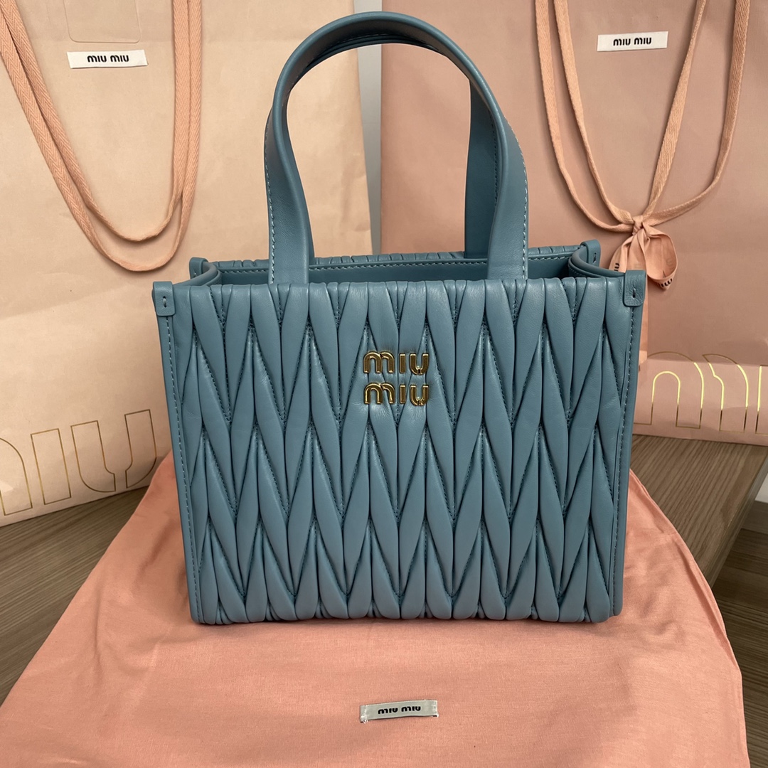 Miu Miu Pre-Owned Matelassé Leather two-way Bag | Blue | Miu Miu 00857