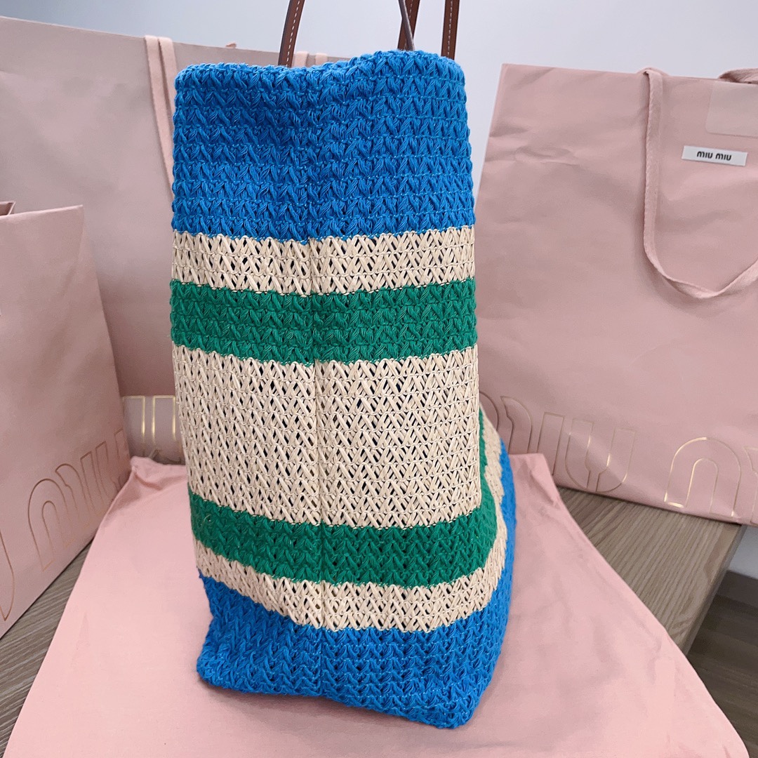 Miu Miu Raffia Tote Bag 'Beige/Light Blue' - 5BG228
