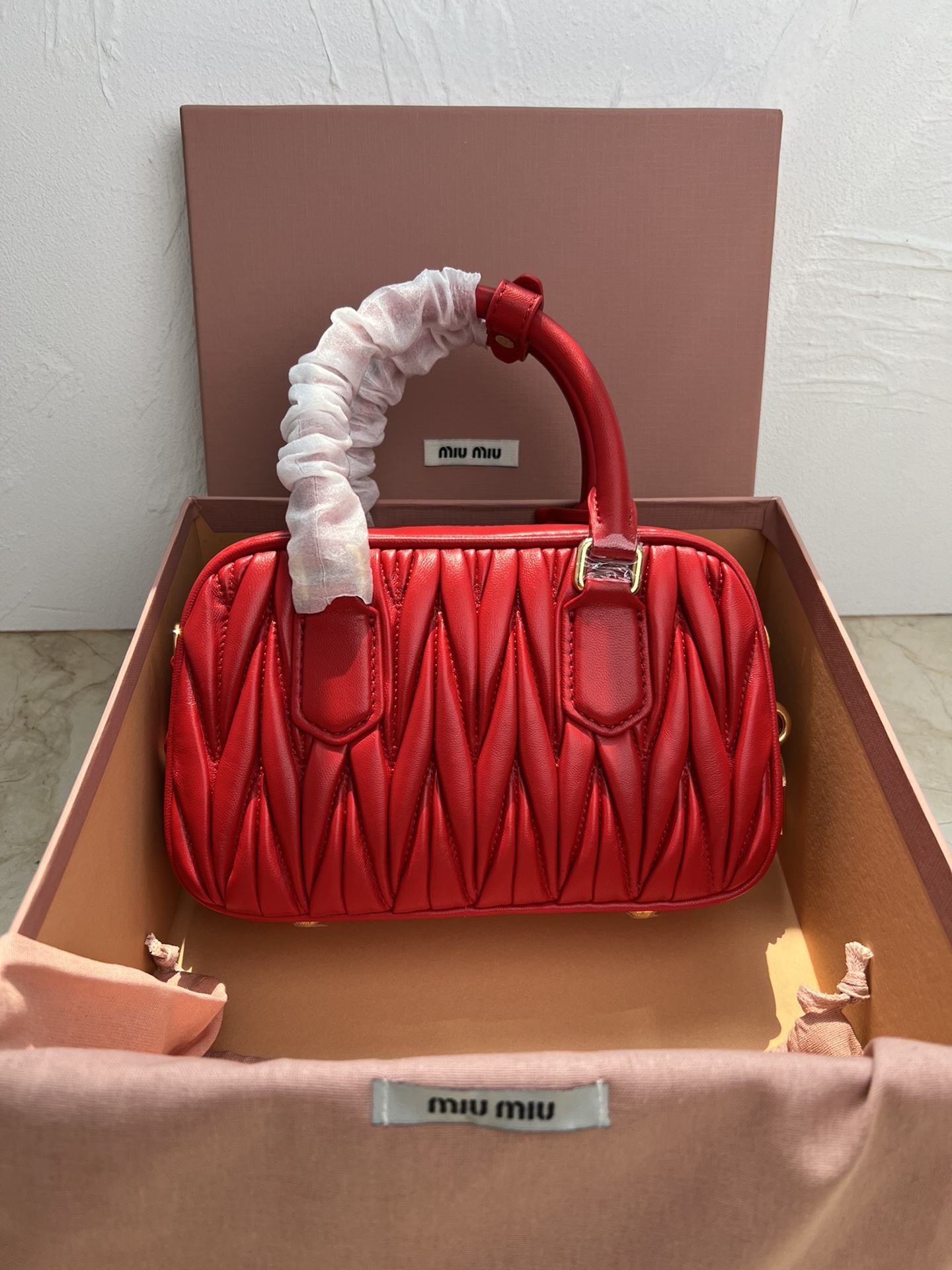 Miu Miu Red Arcadie Matelassé Nappa Leather Bag | Miu Miu