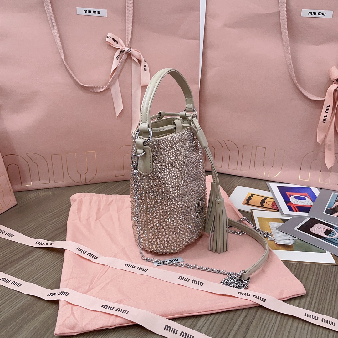 Miu Miu Satin bucket bag with synthetic crystals |