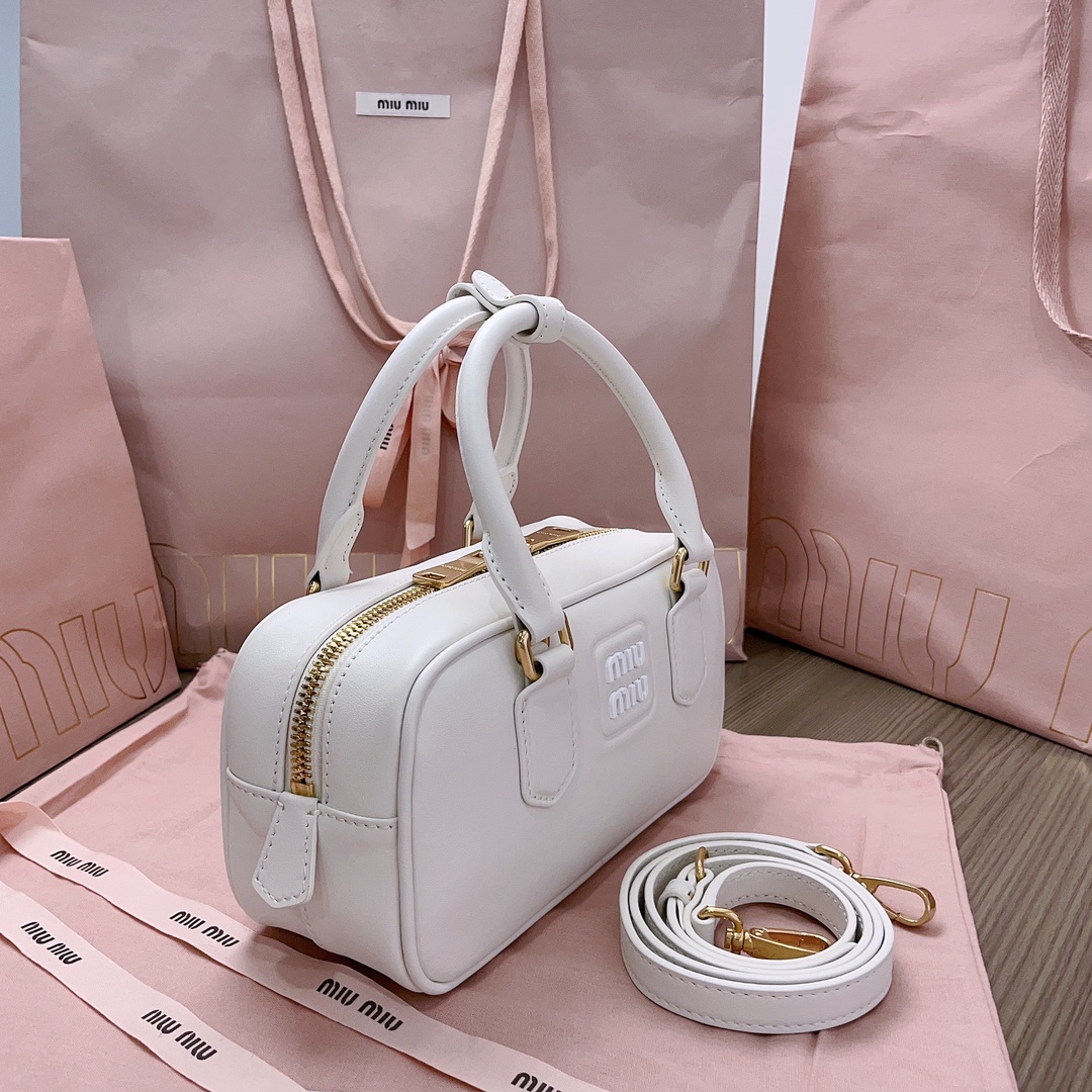 Miu Miu Signature Arcadie Leather Mini white