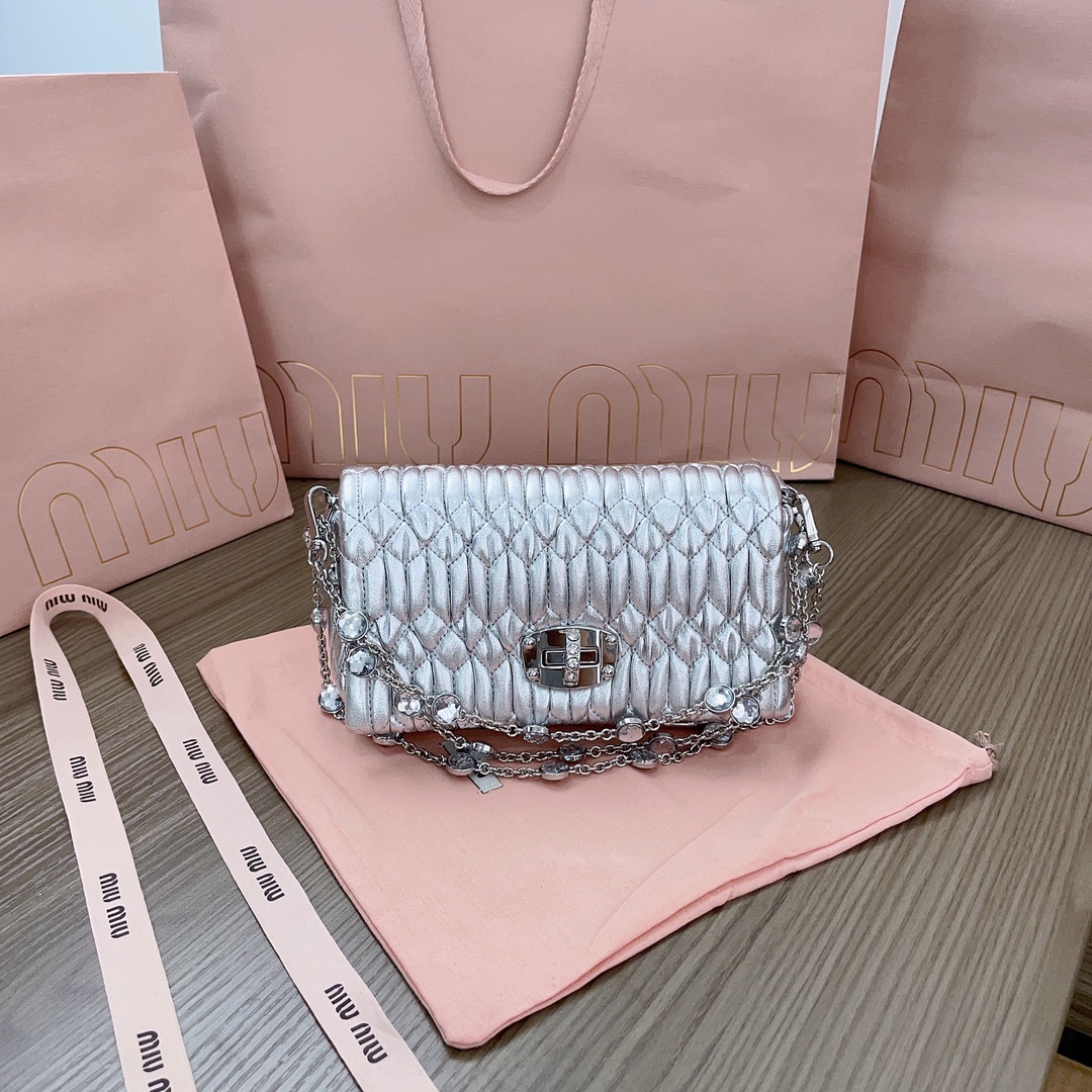 Miu Miu Silver Miu Crystal Nappa Leather And Crystal Mini-bag