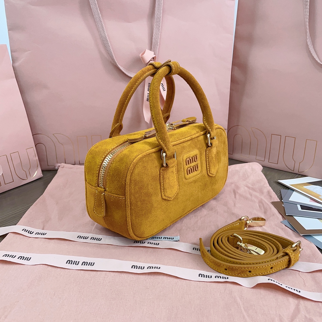 Miu Miu Small Arcadie Suede Top Handle Bag in Natural |