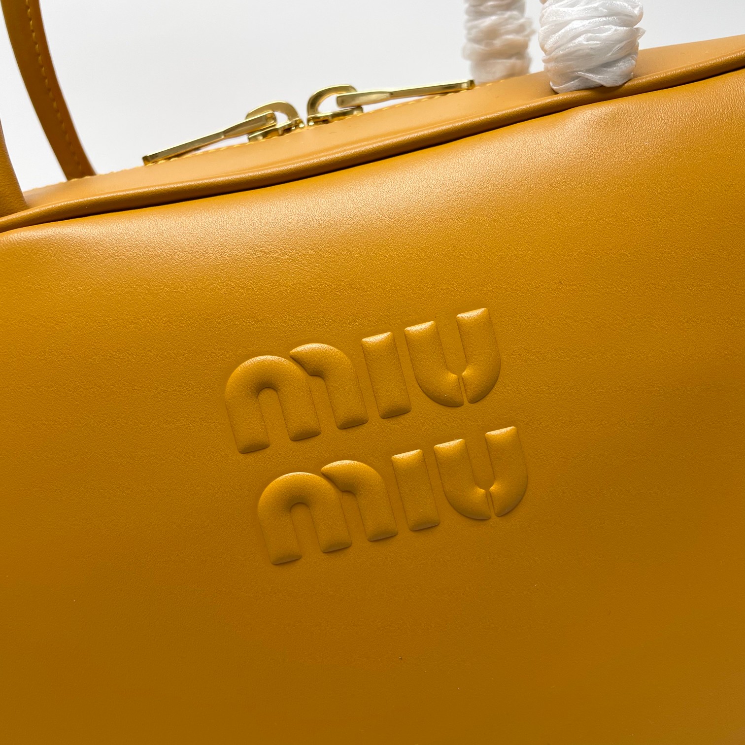 Miu Miu Square Leather Zip Bag in Honey with Handles ...