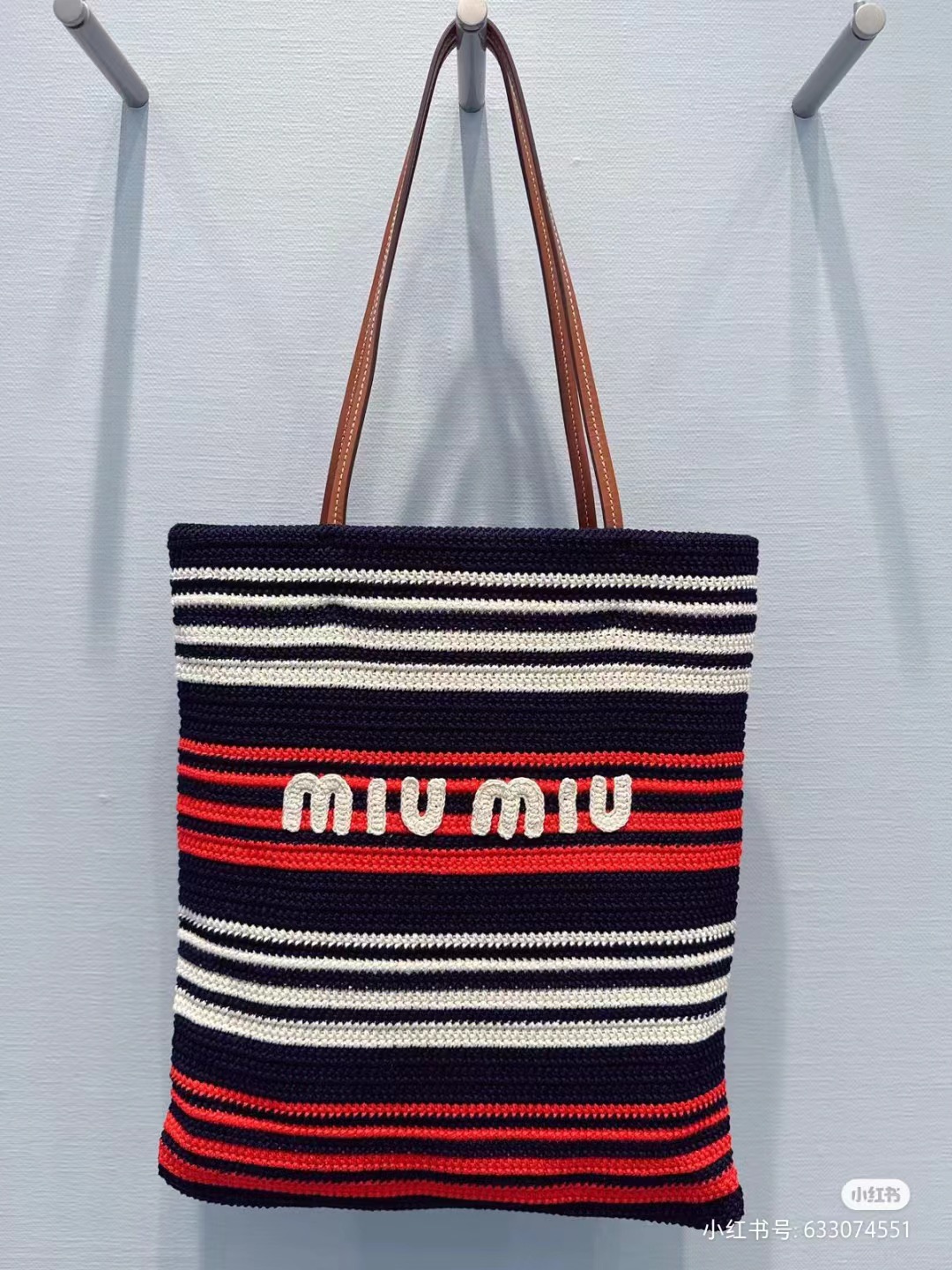 Miu Miu Striped Crochet-Knit Tote Bag - black/red  for Women