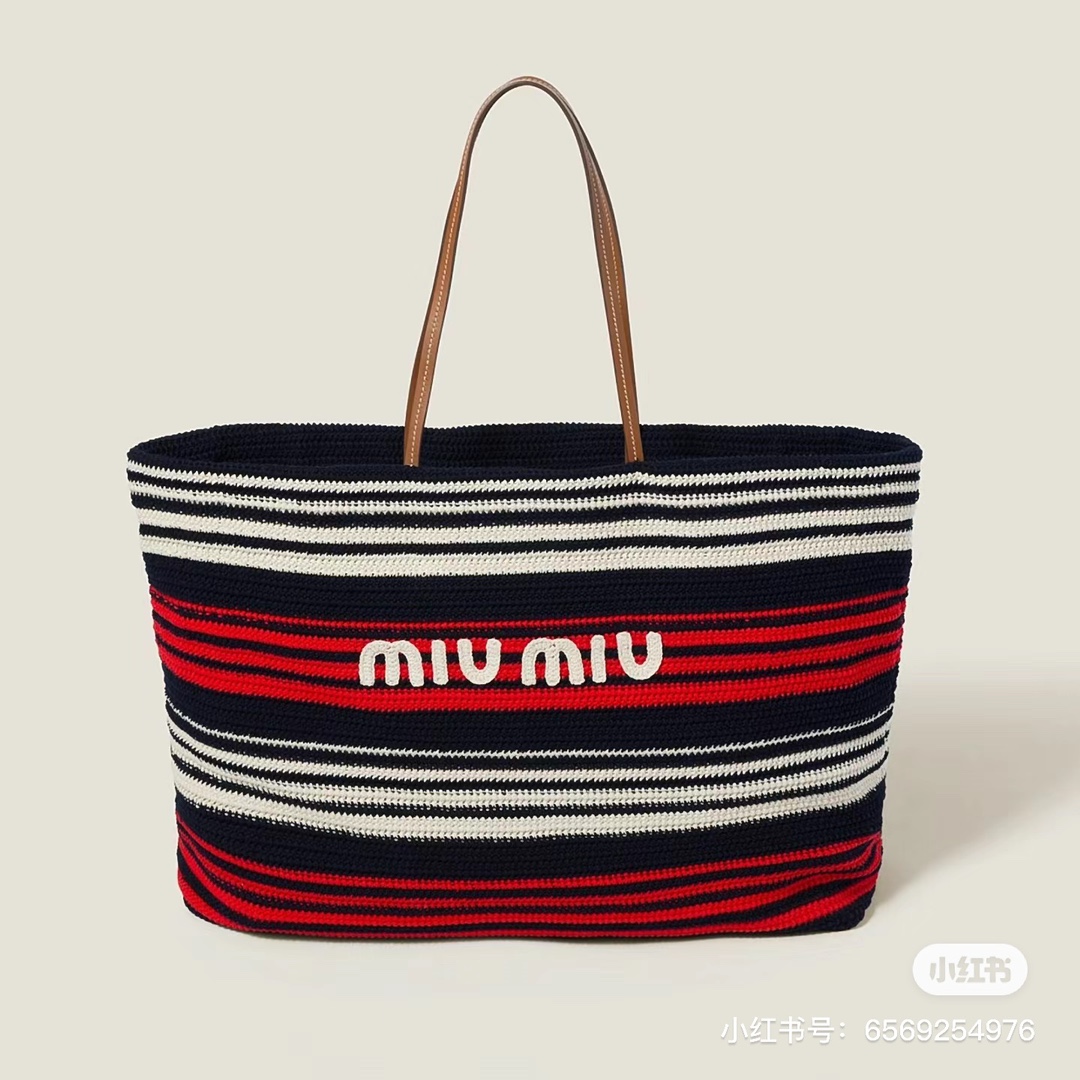 Miu Miu Striped crochet-knit Tote Bag | white red black