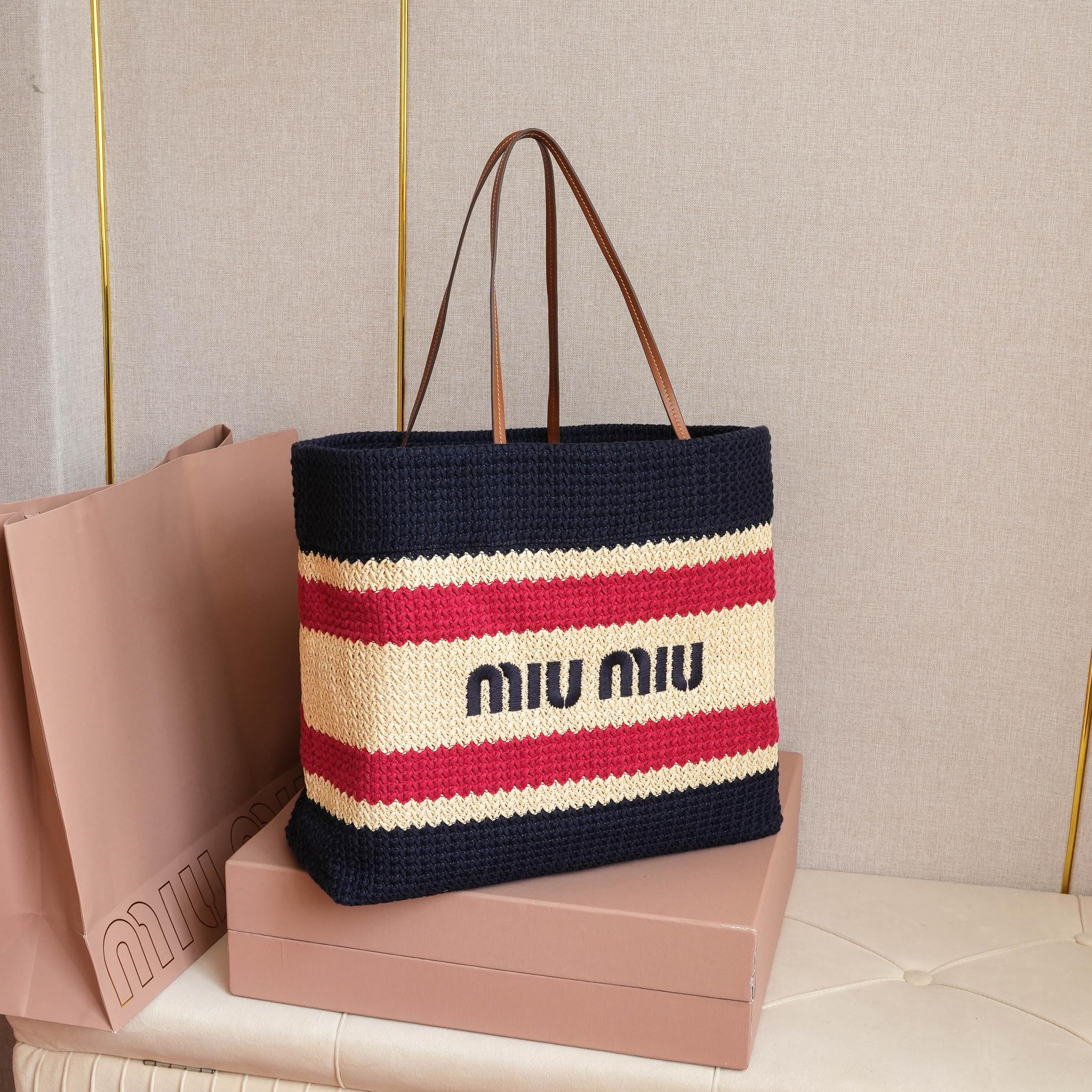 Miu Miu Striped Woven Top Handle Bag Miu Miu 00289