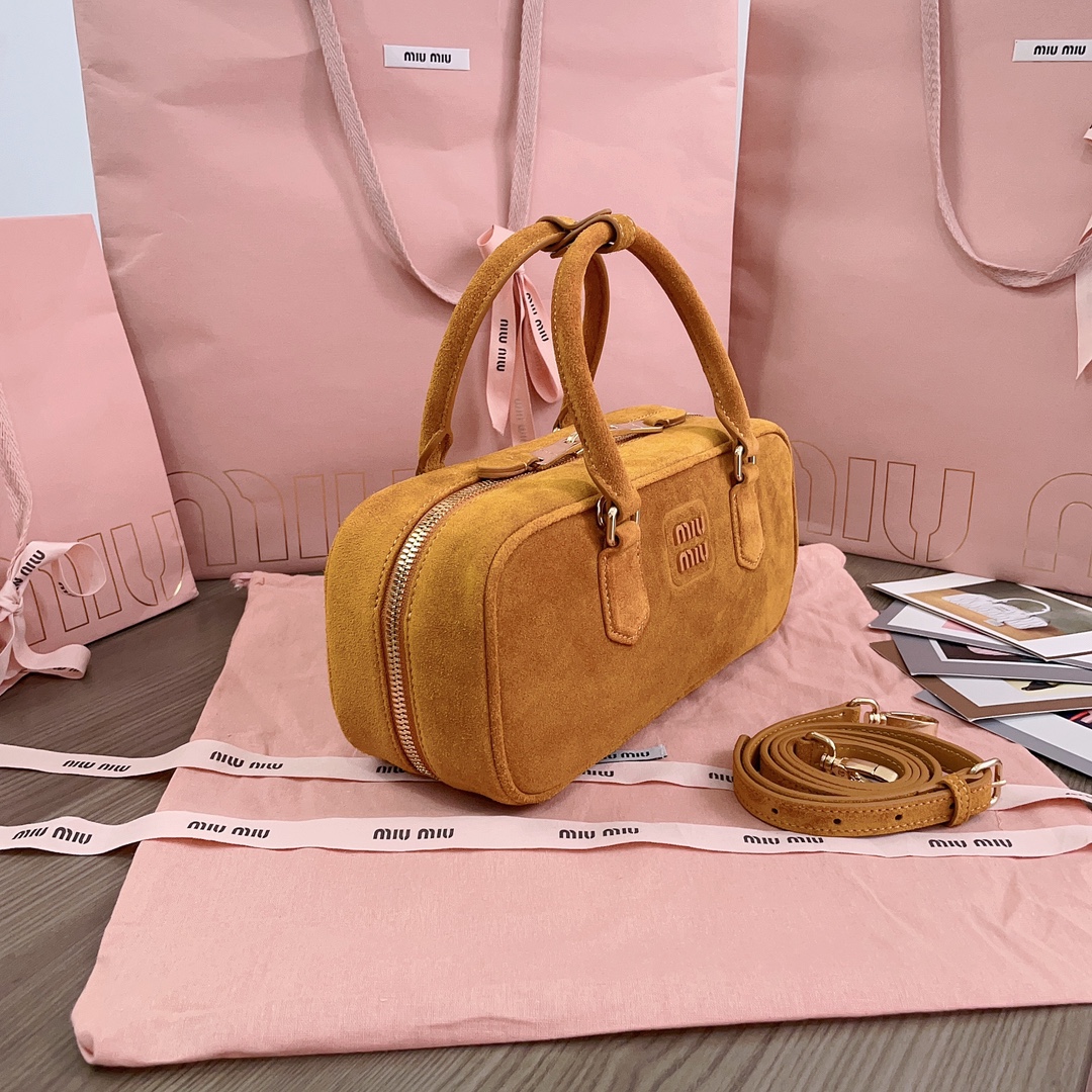 MIU MIU Suede Padded Regular Arcadie Top Handle Bag yellow Miu Miu  01779