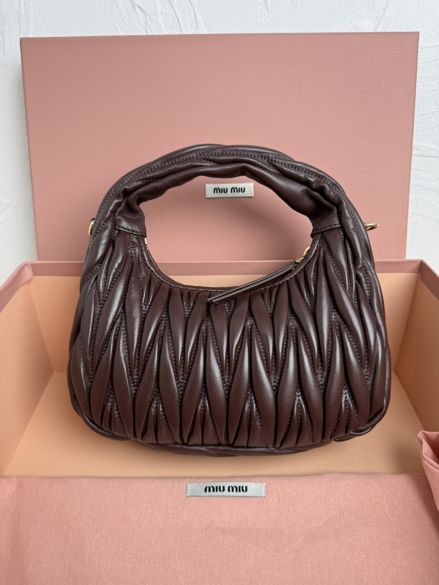 Miu Miu Wander Matelassé Leather Cross Body Bag | Brown