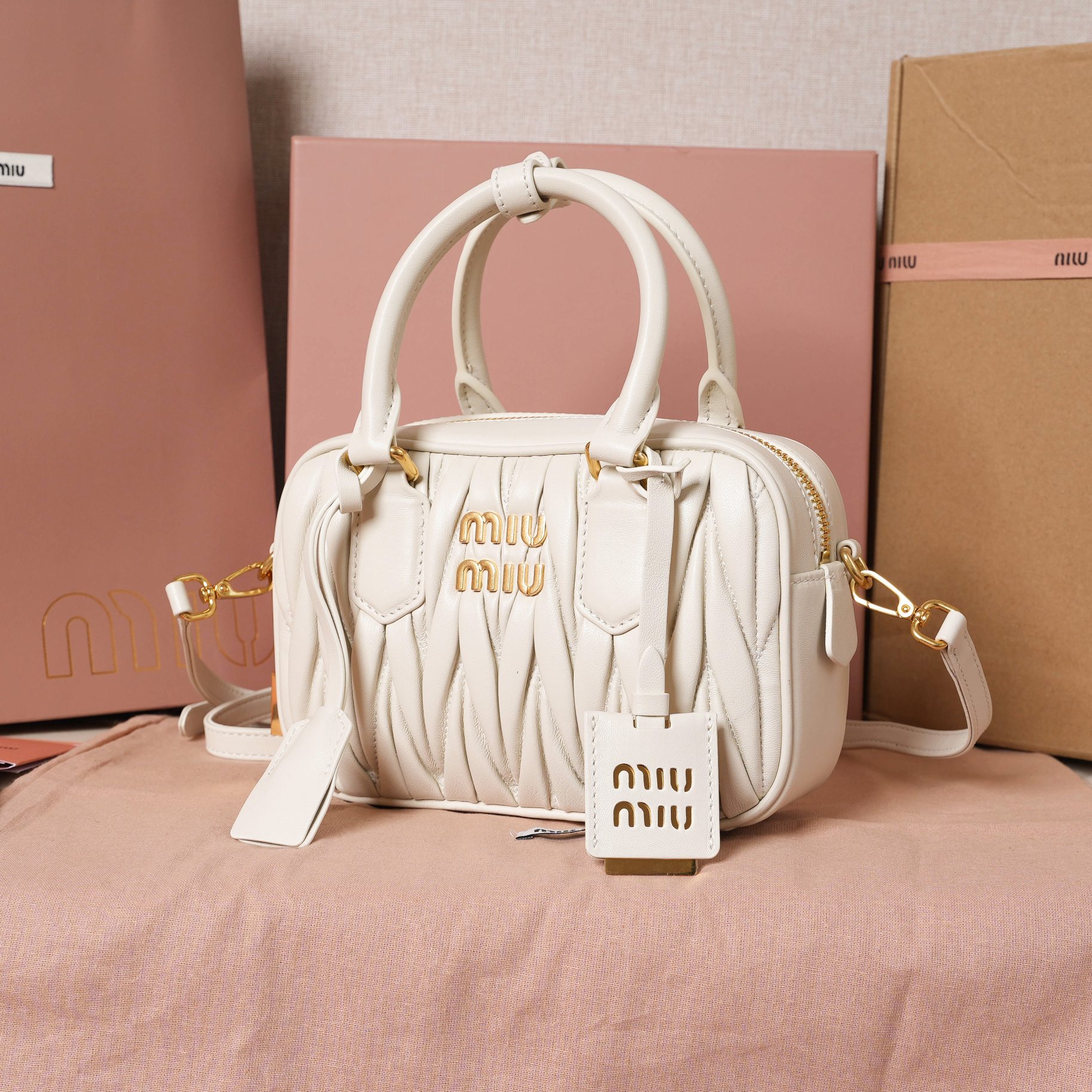 Miu Miu White Arcadie Matelassé Nappa Leather Bag | Miu Miu