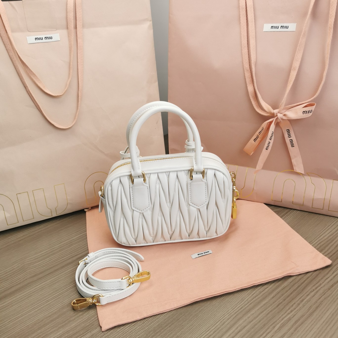 Miu Miu White Arcadie Matelassé Nappa Leather Bag | Miu Miu