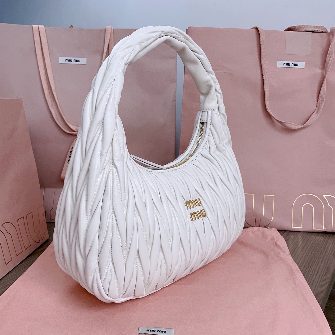 Miu Miu White Wander Matelassé Nappa Leather Hobo Bag | Miu Miu Miu Miu  01319