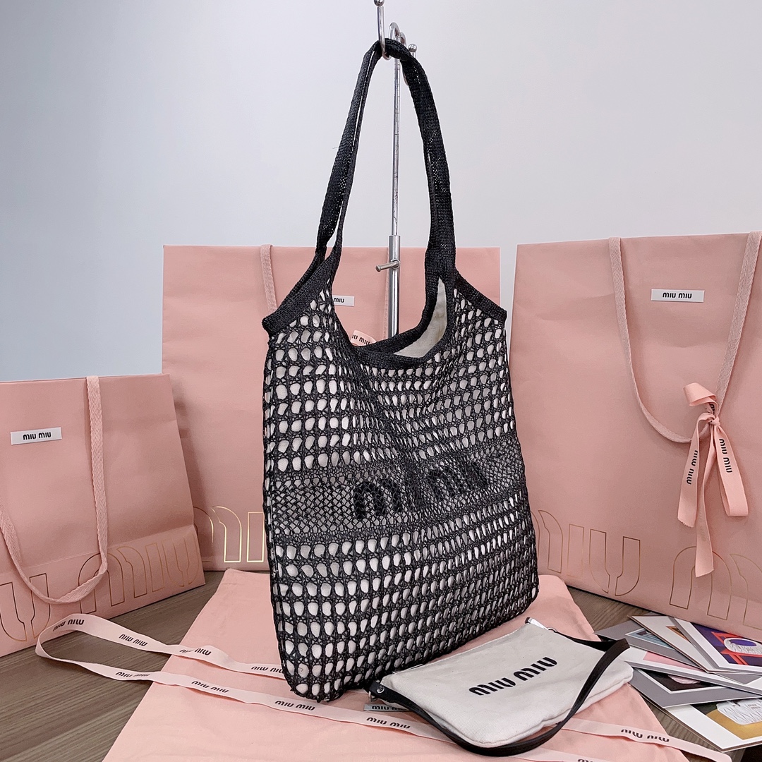 Miu Miu Woven Fabric And Linen Mini-tote Bag In black siver