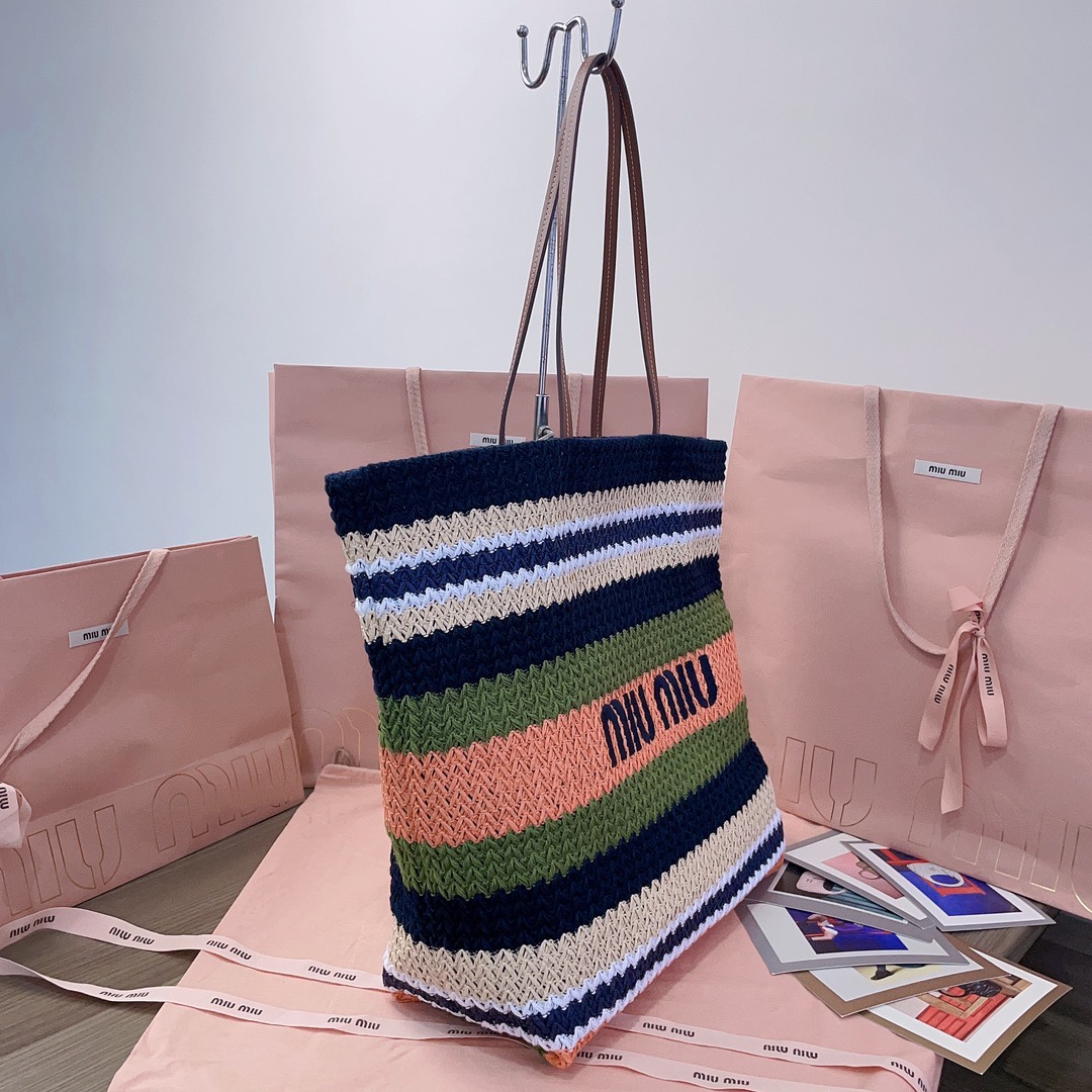 Miu Miu Woven Fabric Tote Bag - Blue/Eder/Tulip