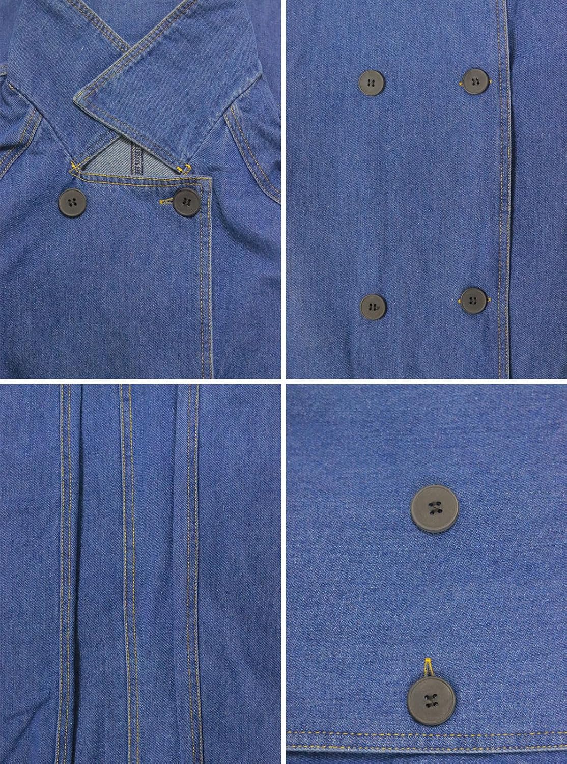 MJFCS YAENH Women’s Vintage Notched Collar Double Breasted Over Knee Midi Long Denim Jacket Trench Coat with Belt