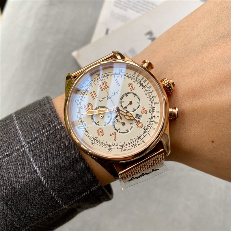 Montblanc Cream Dial Chronograph - Montblanc Rose Gold Mesh - Cream - Image 2