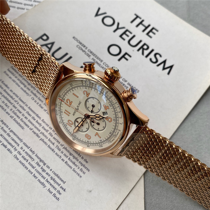 Montblanc Cream Dial Chronograph - Montblanc Rose Gold Mesh - Cream - Image 4