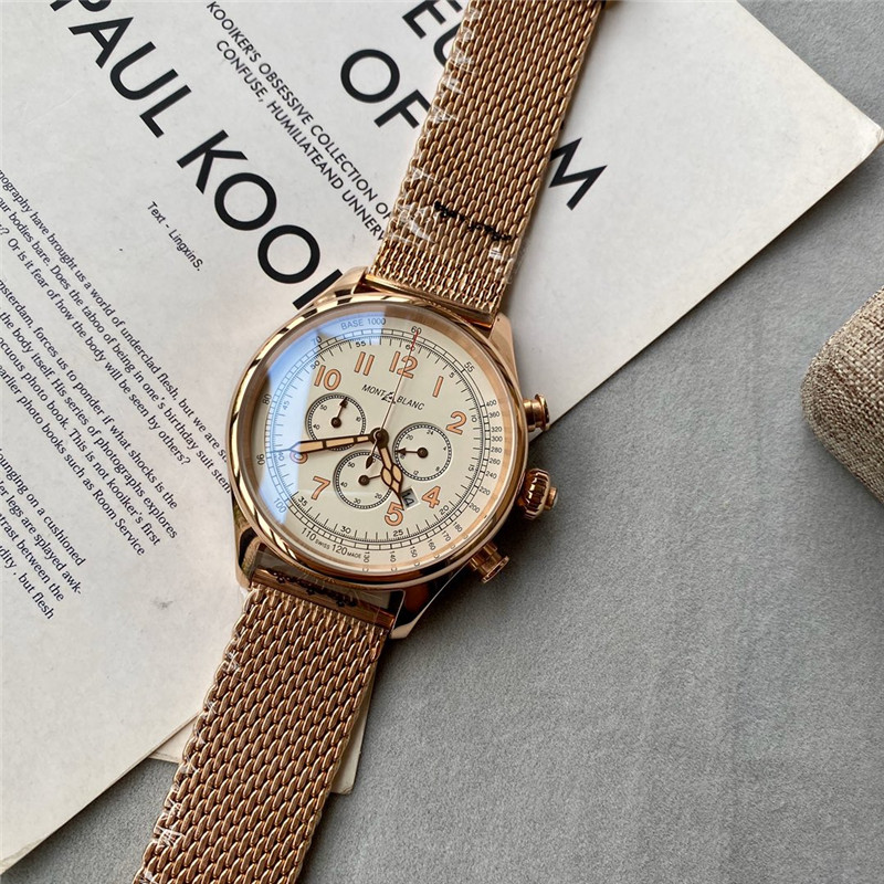 Montblanc Cream Dial Chronograph - Montblanc Rose Gold Mesh - Cream - Image 3