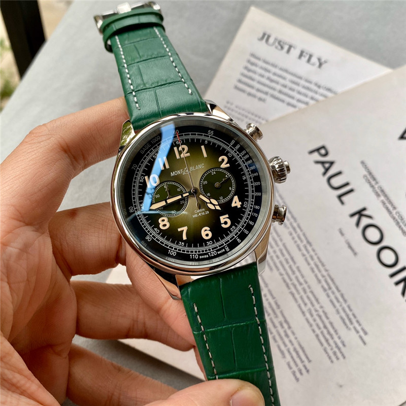 Montblanc Green Dial Chronograph - Emerald Leather Strap - Image 3
