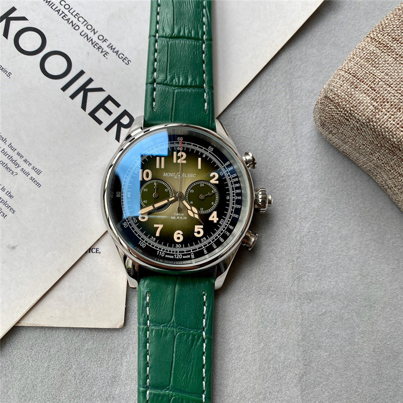 Montblanc Green Dial Chronograph - Emerald Leather Strap - Image 2