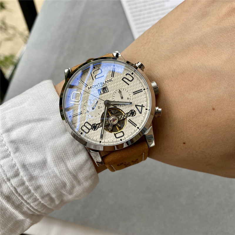 Montblanc Silver Automatic - Beige Leather Strap Watch - Image 2