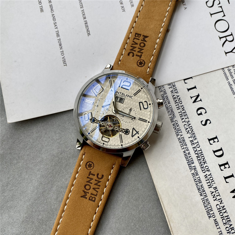 Montblanc Silver Automatic - Beige Leather Strap Watch - Image 3