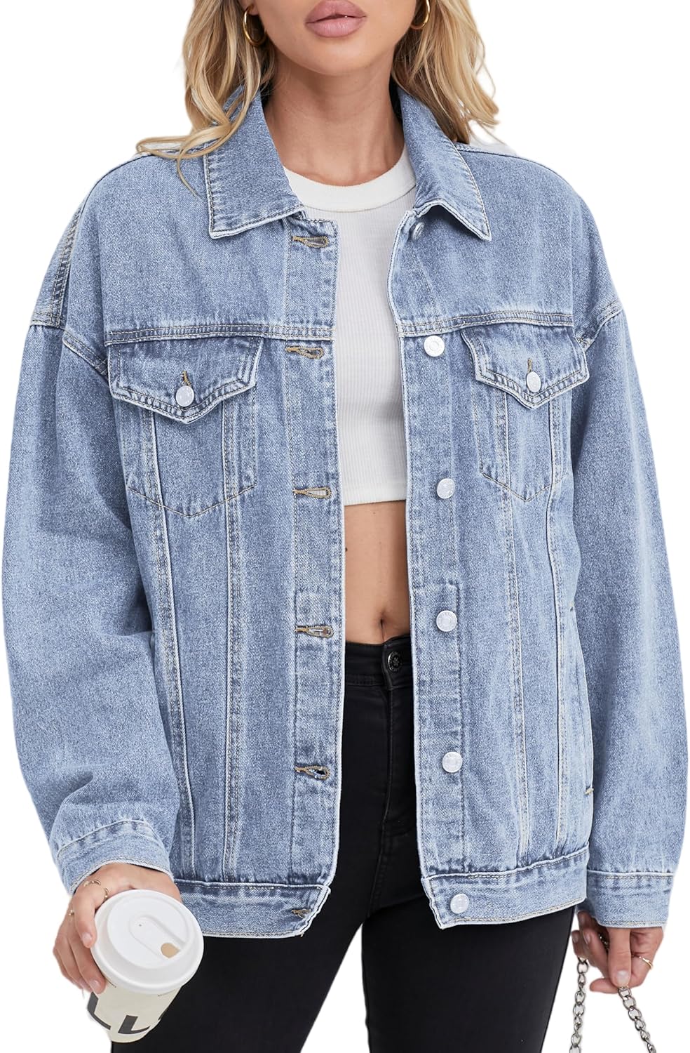 Muundim Jean Jacket for Women, Oversize Trendy Denim Jacket, Women’s Loose Long Boyfriend Jean Jackets Coat