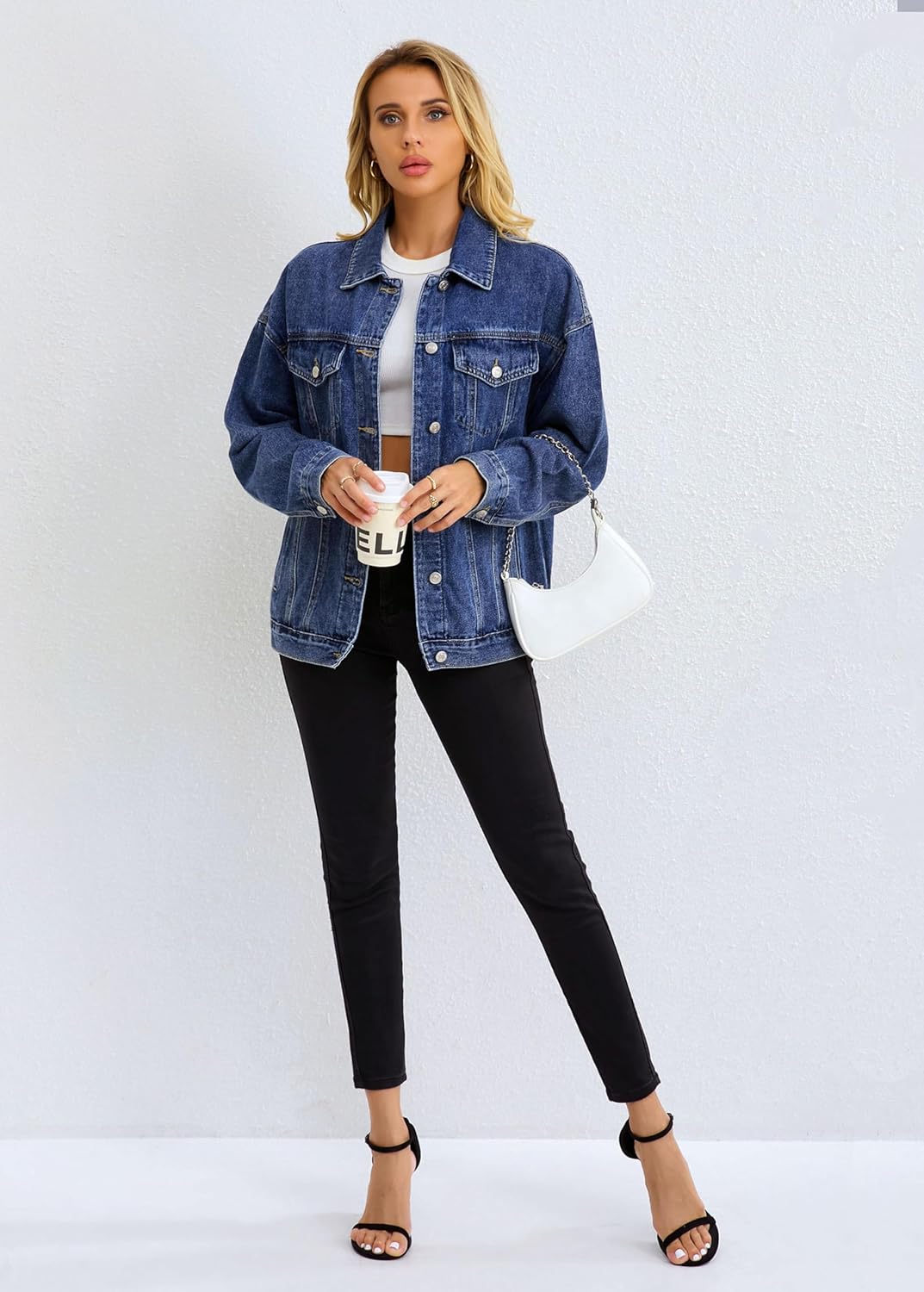 Muundim Jean Jacket for Women, Oversize Trendy Denim Jacket, Women’s Loose Long Boyfriend Jean Jackets Coat