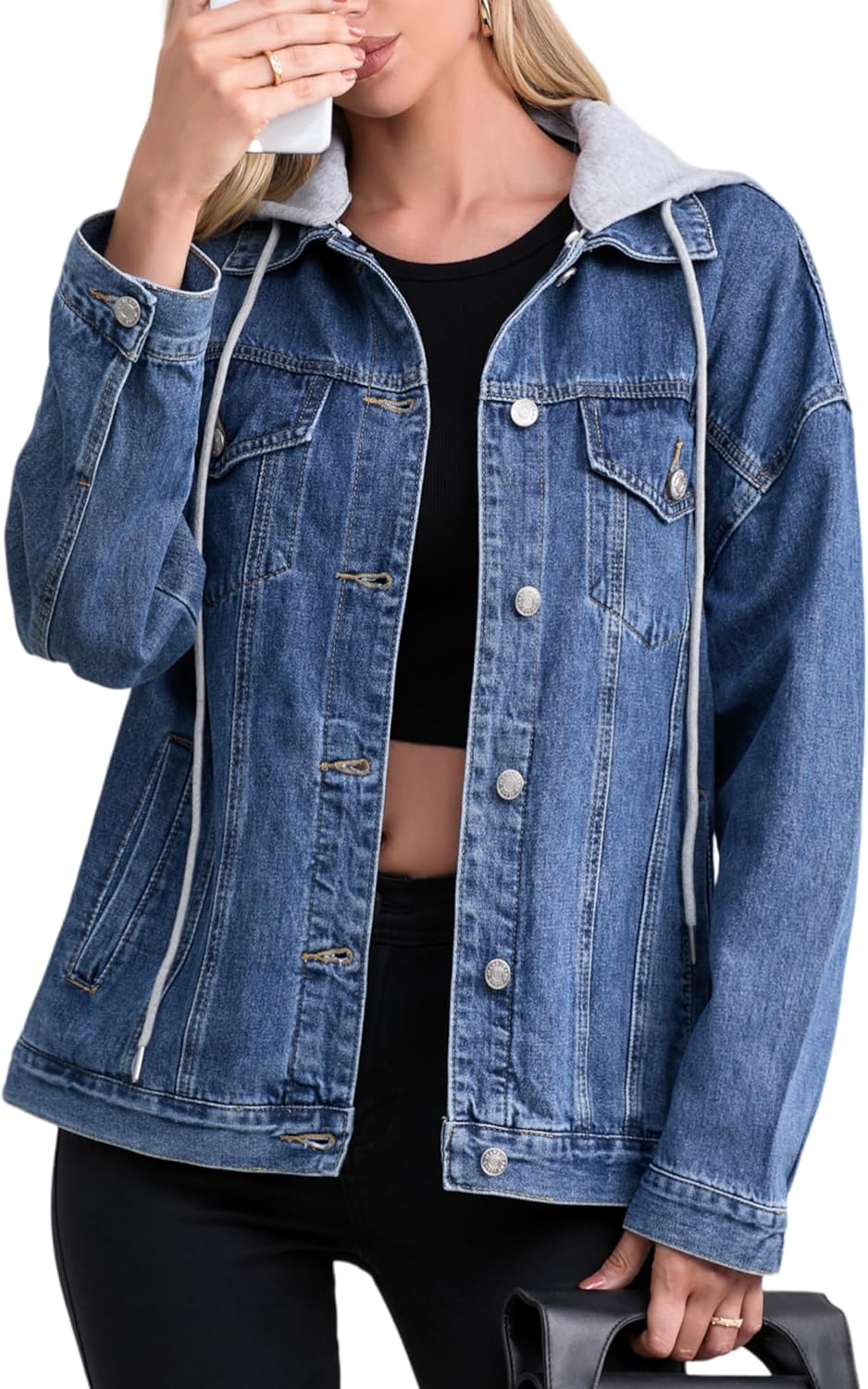 Muundim Jean Jacket for Women, Oversize Trendy Denim Jacket, Women’s Loose Long Boyfriend Jean Jackets Coat