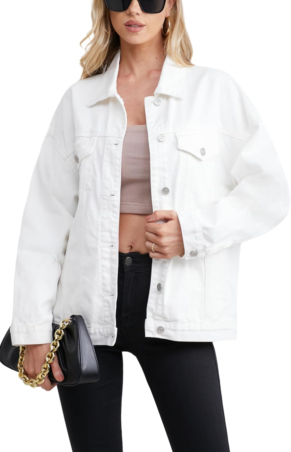 Muundim Jean Jacket for Women, Oversize Trendy Denim Jacket, Women’s Loose Long Boyfriend Jean Jackets Coat