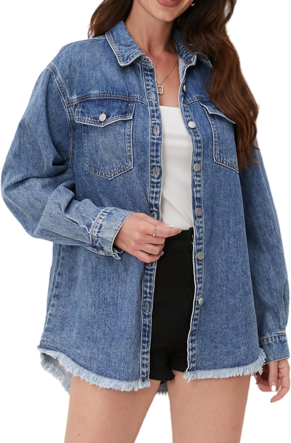 Muundim Jean Jacket for Women, Oversize Trendy Denim Jacket, Women’s Loose Long Boyfriend Jean Jackets Coat