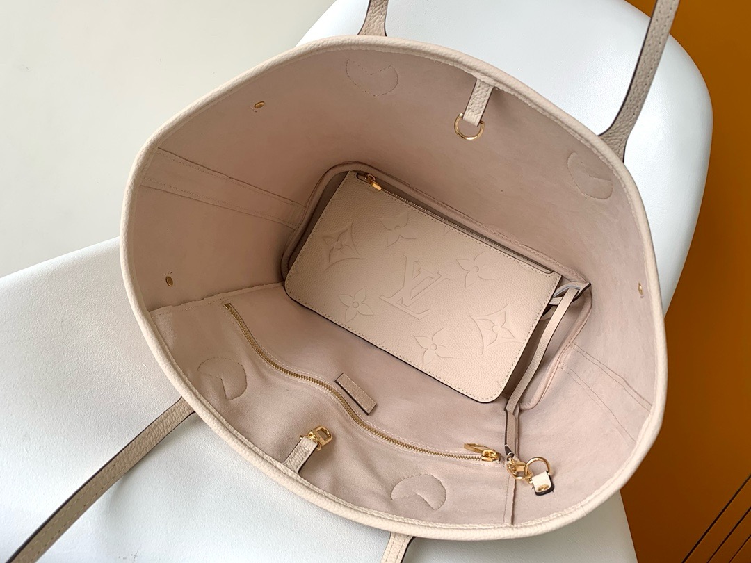 Neverfull MM Tote Bag - Luxury Monogram Empreinte Leather Beige | LOUIS VUITTON