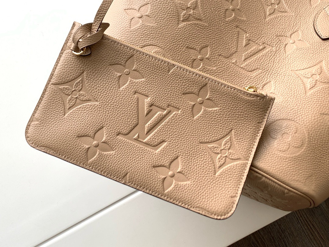 Neverfull MM Tote Bag - Luxury Monogram Empreinte Leather Beige | LOUIS VUITTON