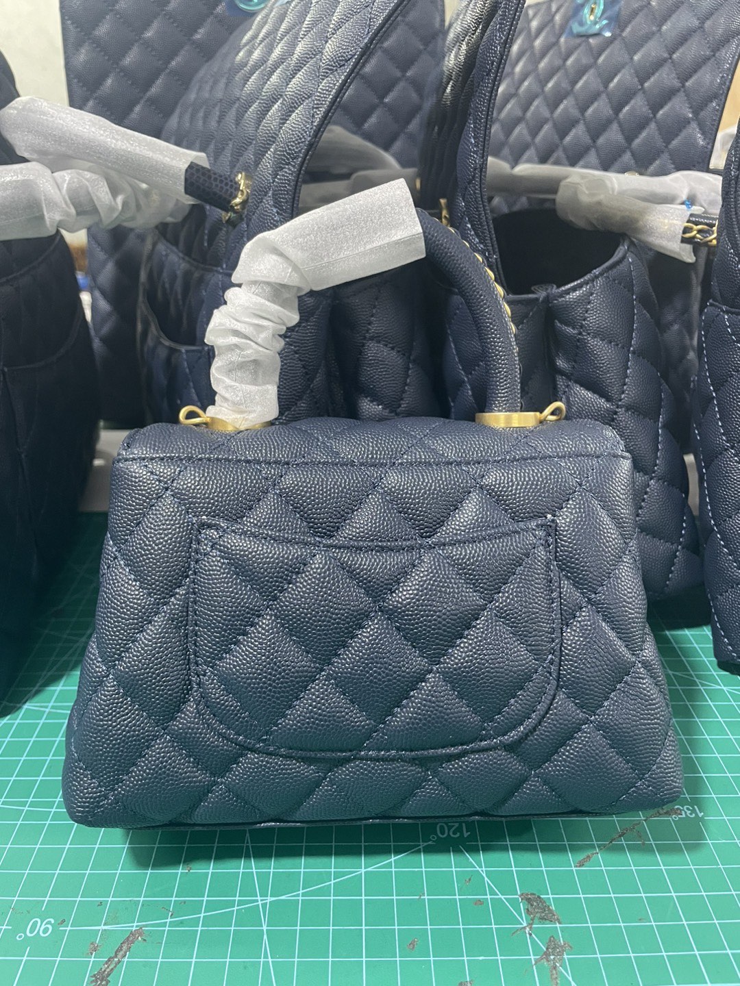 New 23K CHANEL Coco Top Handle Classic Flap Blue