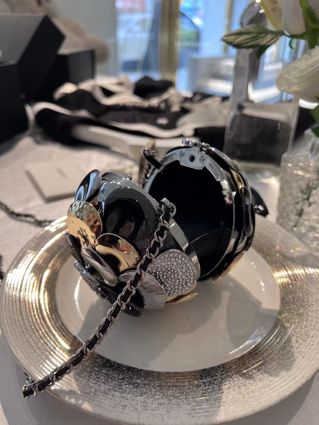 New 23K Chanel Minaudiere Collectors Metallic Crystal CC