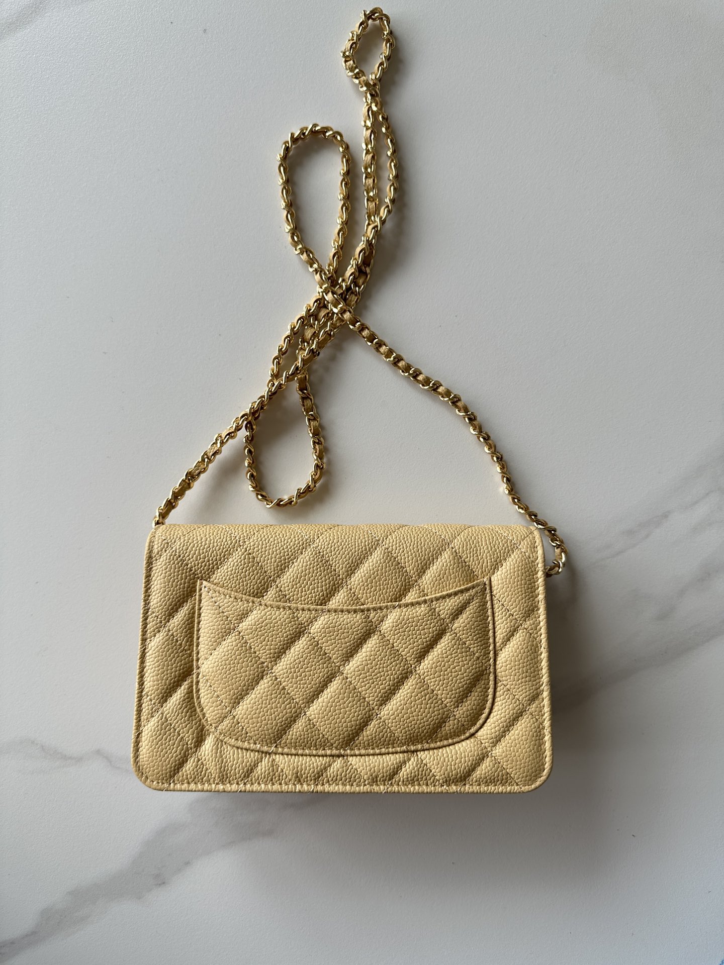 New Box CHANEL Wallet on Chain Caviar Leather Beige WOC Bag Gold MICRO CHIP