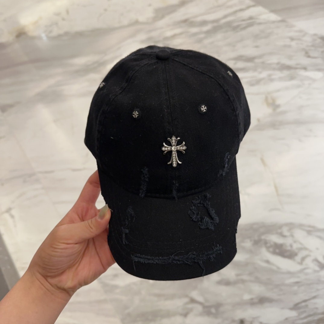 Chrome Hearts Black Baseball Cap - Chrome Hearts Distressed Black