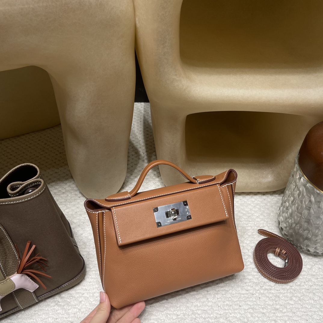 NEW Hermes Mini 2424 Gold Colour with Silver Hardware