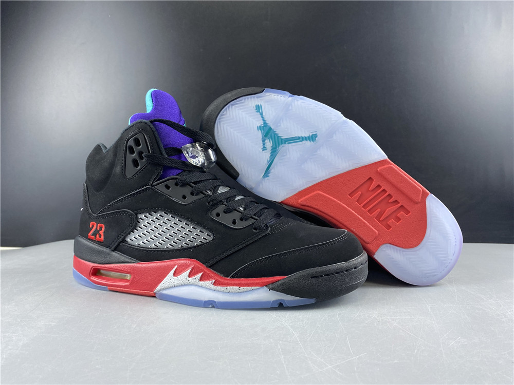 Nike Air Jordan 5 Top 3 Size 10.5 CZ1786â€“001 OG V Black Grape Fire Red