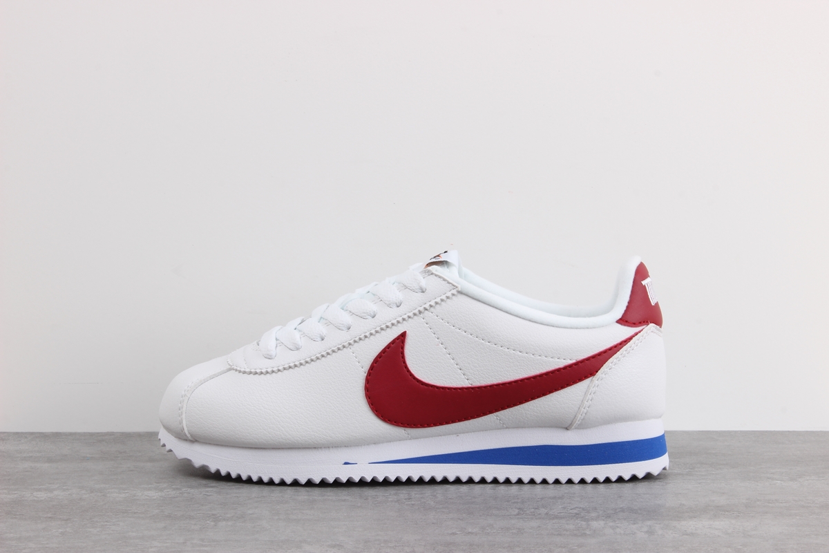 Nike Cortez leather trainers in white with red swoosh