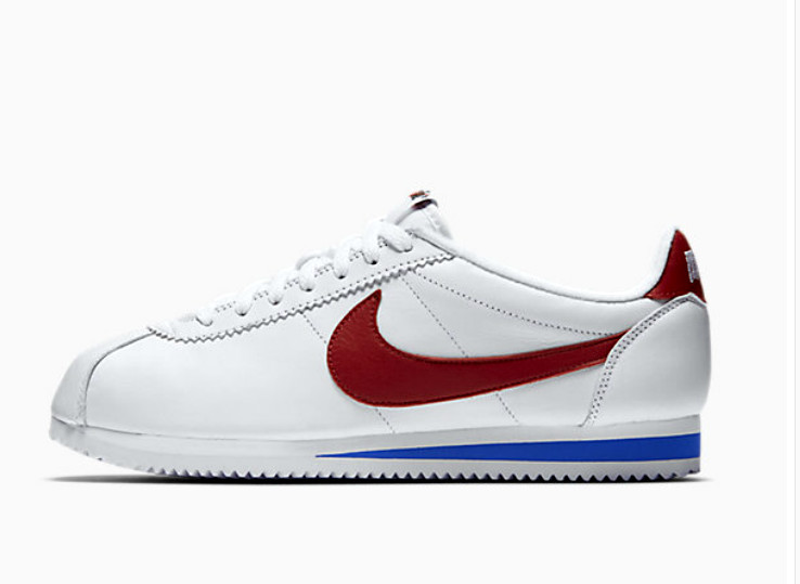 Nike Cortez leather trainers in white with red swoosh