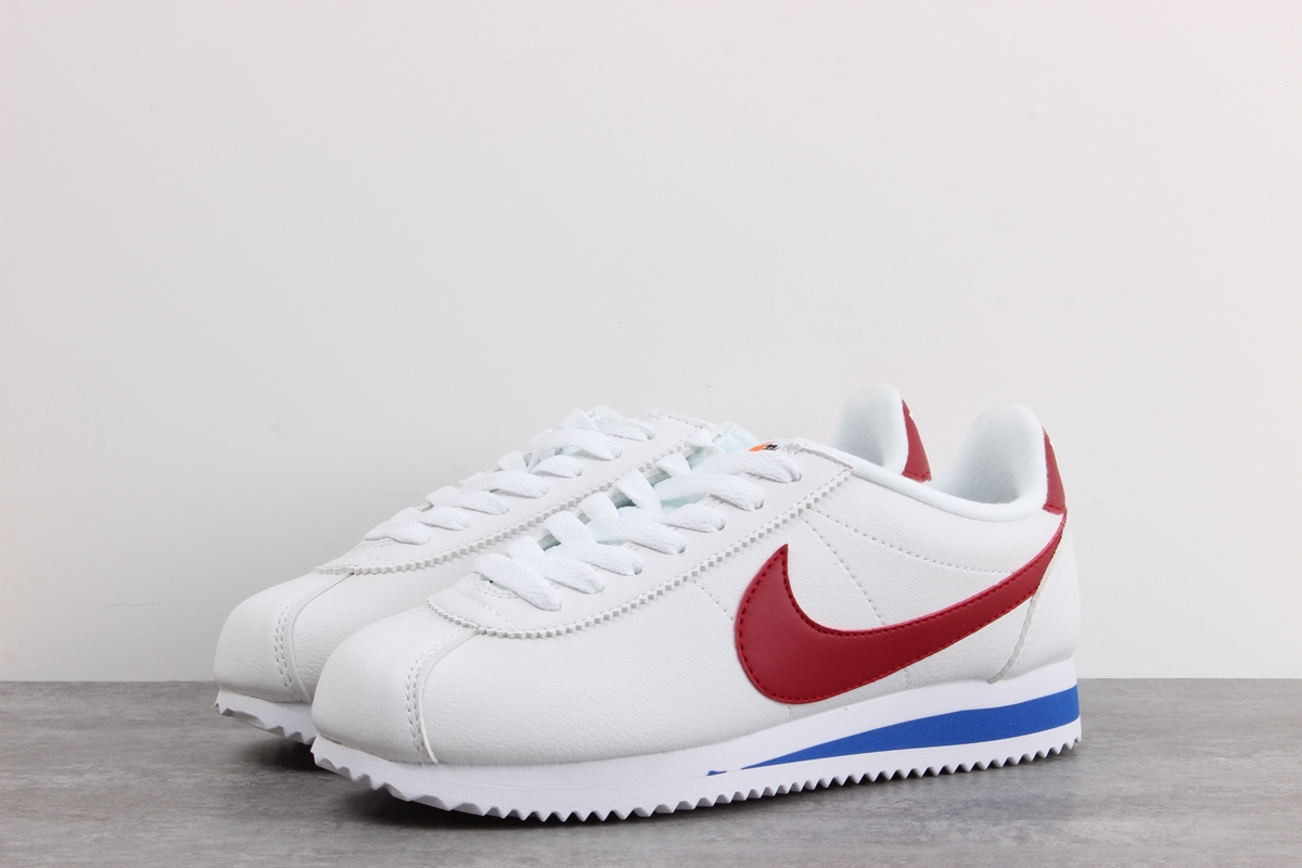 Nike Cortez leather trainers in white with red swoosh