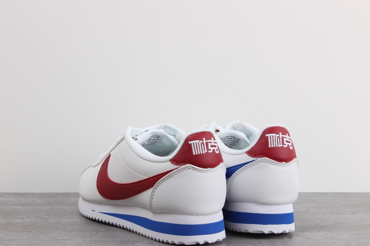 Nike Cortez leather trainers in white with red swoosh